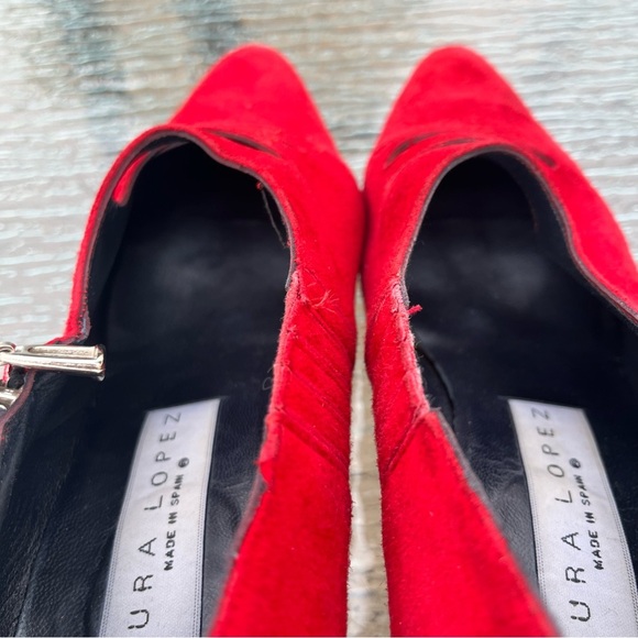 Pura Lopez Red Suede Kitten Heel Pumps Heels - Picture 11 of 16